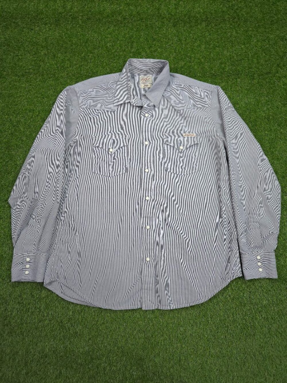 Lucky Brand Pearl Snap Shirt Mens Large Pinstripe Striped Western Cowboy Rodeo